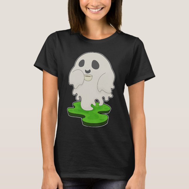 Ghost Halloween Coffee T Shirt (Framsida)