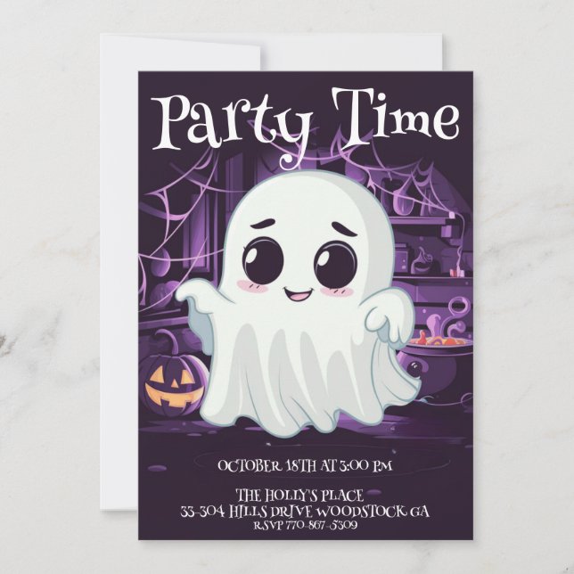 Ghost Halloween Cute Illustration-inbjudan Inbjudningar (Framsida)