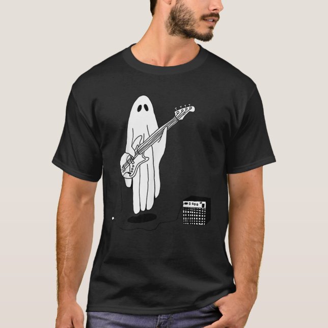 Ghost Halloween Funny Spela Guitar Älskare Hösten T Shirt (Framsida)