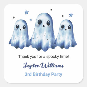 Ghost Halloween Kids 3:e födelsedagen Party Tack Fyrkantigt Klistermärke