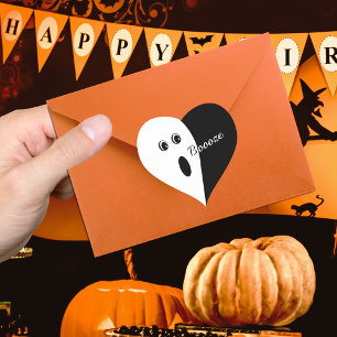 Ghost Halloween med modern minimal Abstrakt Hjärtformat Klistermärke