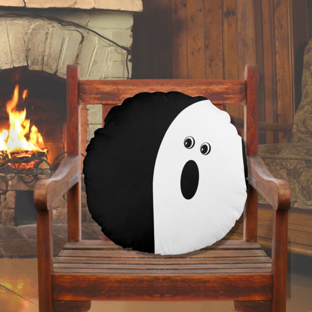 Ghost Halloween med modern minimal Abstrakt Rund Kudde (Skapare uppladdad)