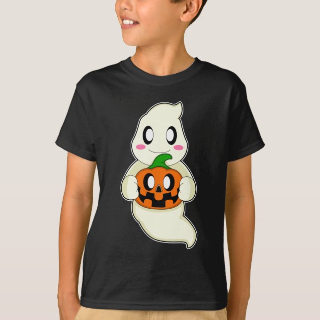 Ghost Halloween Pumpkin T Shirt (Framsida)