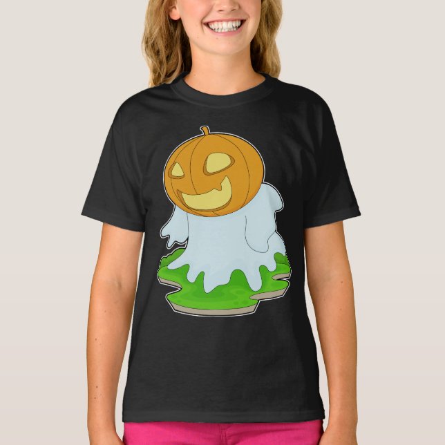 Ghost Halloween Pumpkin T Shirt (Framsida)