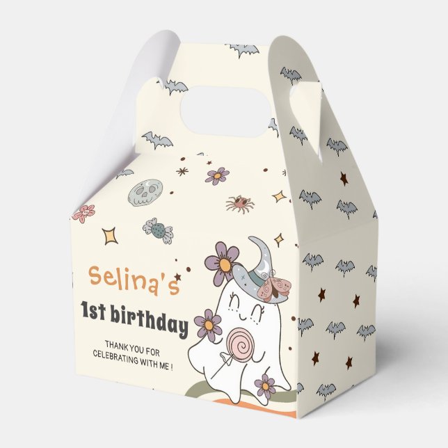 Ghost Halloween Retro Groovy Birthday Favor Box Presentaskar (Framsidan Sidan)