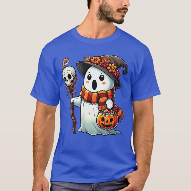 Ghost Halloween Shirt Cute Ghost Bus eller godis T (Framsida)