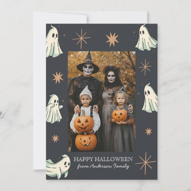 Ghost Halloween Spooktacular Family Photo Julkort (Framsida)