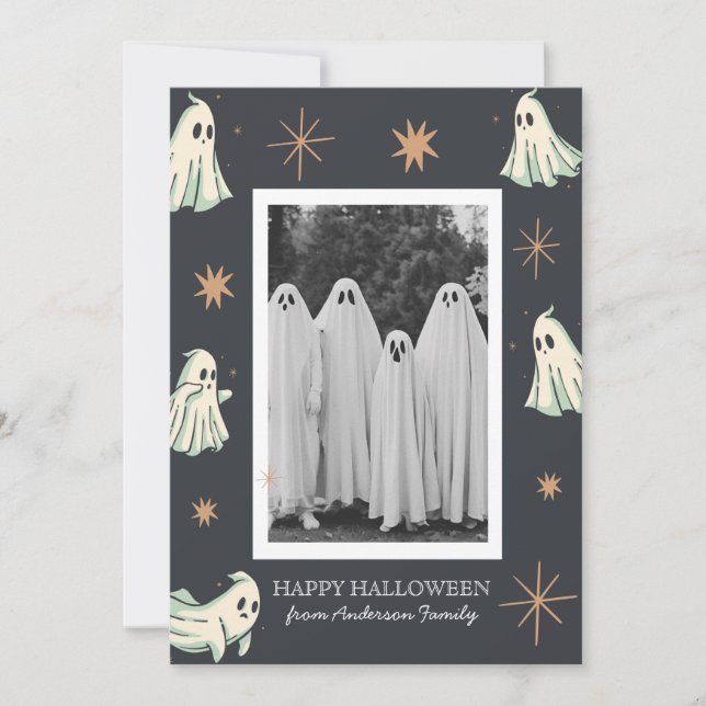 Ghost Halloween Spooktacular Family Photo Julkort (Framsida)