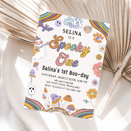 Ghost Halloween Spooky One Groovy 1st Birthday Inbjudningar
