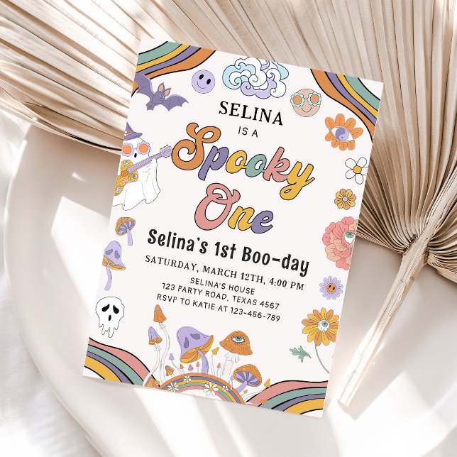 Ghost Halloween Spooky One Groovy 1st Birthday Inbjudningar (Skapare uppladdad)