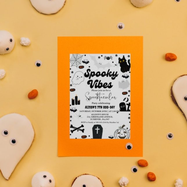 Ghost Halloween Spooky vibes Retro Groovy Birthday Inbjudningar (Skapare uppladdad)