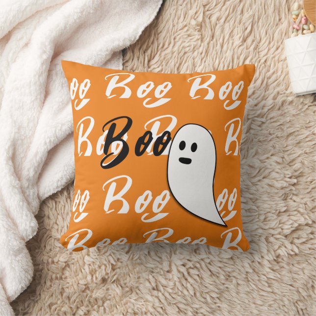 Ghost Halloween svart vit orange boo Kudde (Filt)