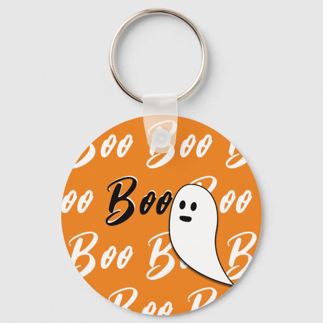 Ghost Halloween svart vit orange boo Nyckelring (Framsida)