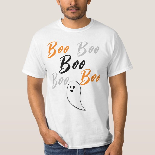 Ghost Halloween svart vit orange boo T Shirt (Framsida)