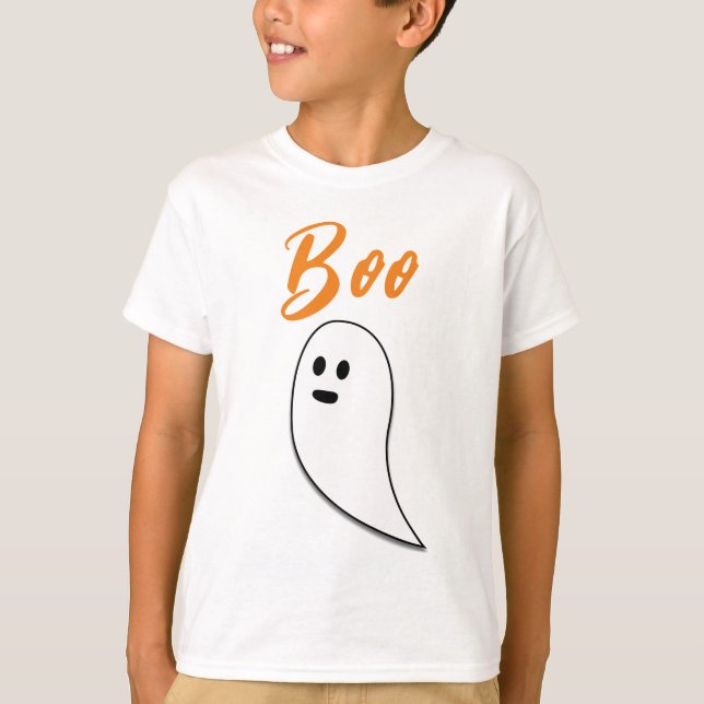 Ghost Halloween svart vit orange boo T Shirt (Framsida)