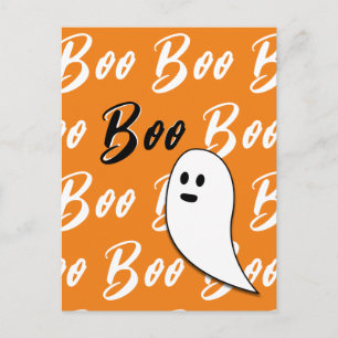 Ghost Halloween svart vit orange boo Vykort