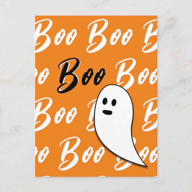 Ghost Halloween svart vit orange boo Vykort (Framsida)