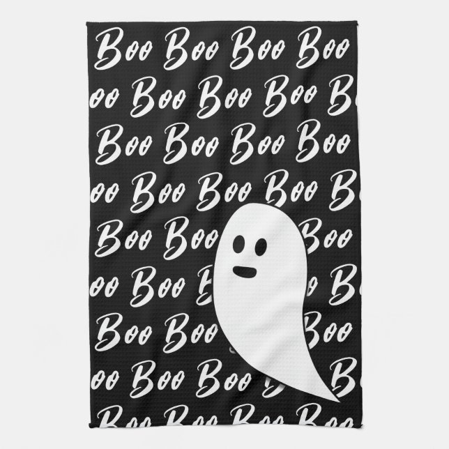 Ghost Halloween svartvit boo Kökshandduk (Vertikal)