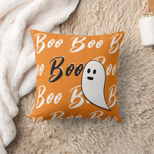 Ghost Halloween svartvit orange boo Kudde (Filt)