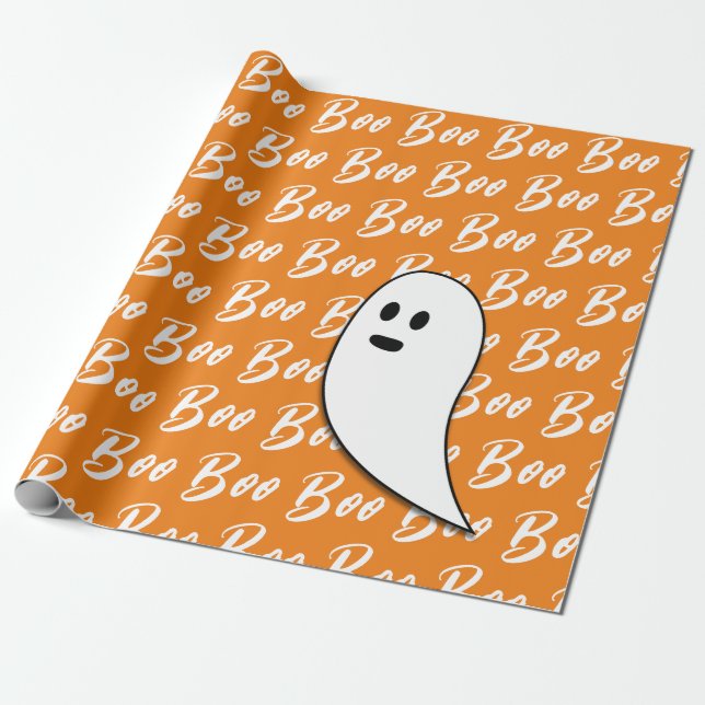 Ghost Halloween svartvit orange boo Presentpapper (Utrullad)