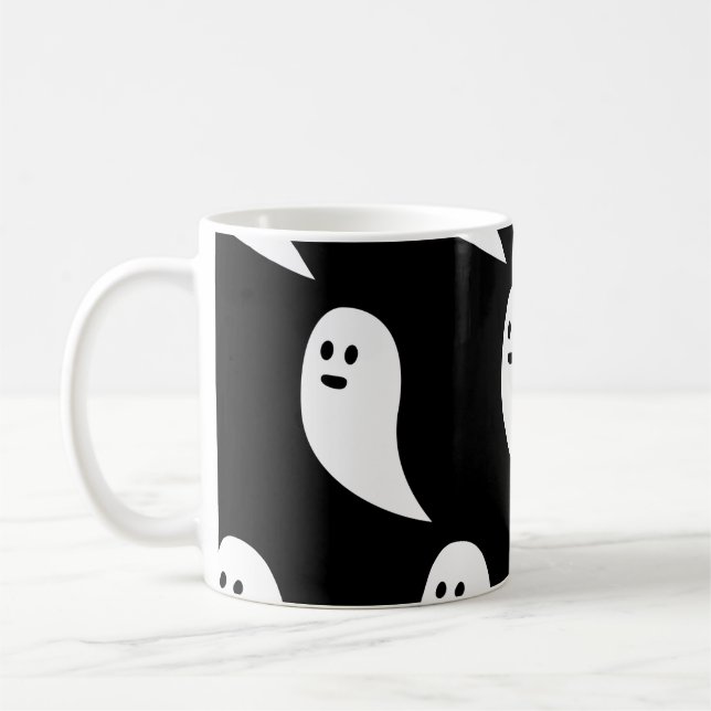 Ghost Halloween svartvit söt mönster Kaffemugg (Vänster)