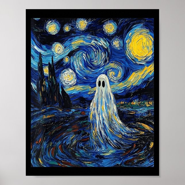 Ghost Halloween - Van Gogh-stil - Stjärnklar natt  Poster (Framsidan)