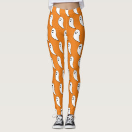 Ghost Halloween vit söt mönster orange Leggings