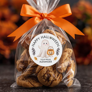Ghost Happy halloween Treat Bags for School Favors Runt Klistermärke