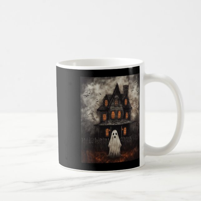 Ghost Haunted House Midnight Halloween Ghost Spook Kaffemugg (Höger)