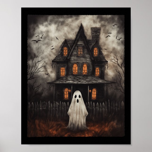 Ghost Haunted House Midnight Halloween Ghost Spook Poster (Framsidan)