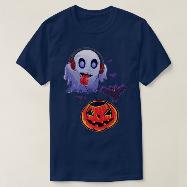 Ghost Hear Music Pumpkin Halloween Costume Manar W T Shirt (Design framsida)
