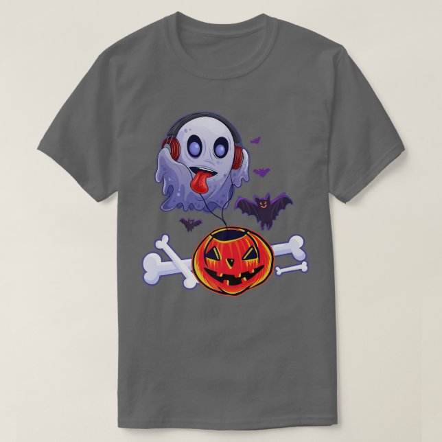Ghost Hear Music Pumpkin Halloween Manar-barn T Shirt (Design framsida)