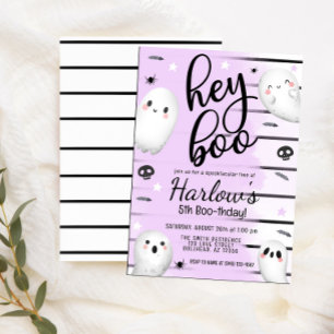 Ghost Hej Boo Pastel Lila Halloween Birthday Inbjudningar