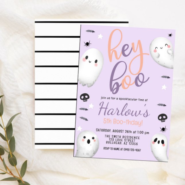 Ghost Hej Boo Pastel Lila Halloween Birthday Inbjudningar (Skapare uppladdad)
