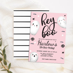 Ghost Hej Boo Pastel Rosa Halloween Birthday Inbjudningar