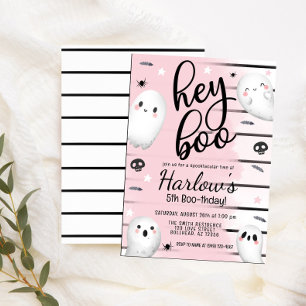 Ghost Hej Boo Pastel Rosa Halloween Birthday Inbjudningar