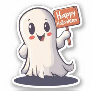 Ghost Holding a Happy halloween Sign Klistermärken