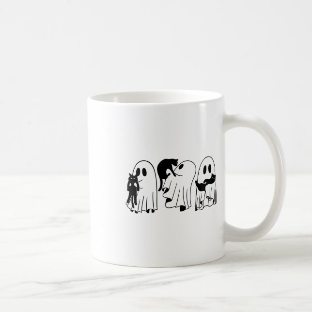 Ghost Holding Black Cat Funny Halloween Cat Lovers Kaffemugg (Höger)