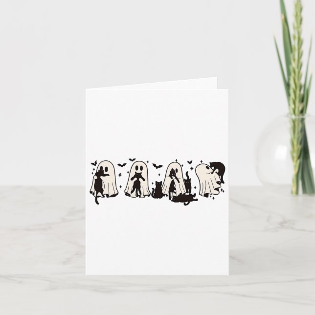 Ghost Holding Black Cat Funny Halloween Cat Lovers Kort (Framsida)