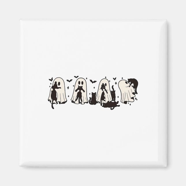 Ghost Holding Black Cat Funny Halloween Cat Lovers Magnet (Framsidan)