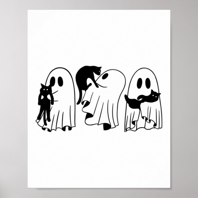 Ghost Holding Black Cat Funny Halloween Cat Lovers Poster (Framsidan)