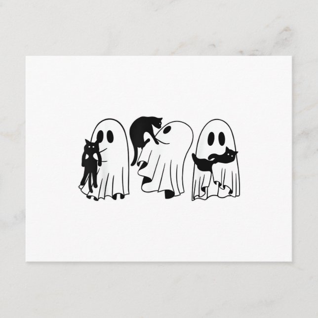 Ghost Holding Black Cat Funny Halloween Cat Lovers Tilläggskort (Framsida)