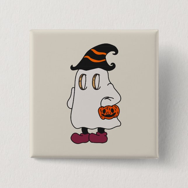 Ghost holding pumpkin and wearing witch hat knapp (Framsida)