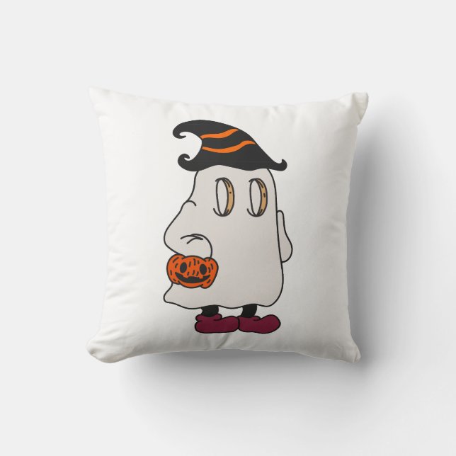 Ghost holding pumpkin and wearing witch hat kudde (Framsida)