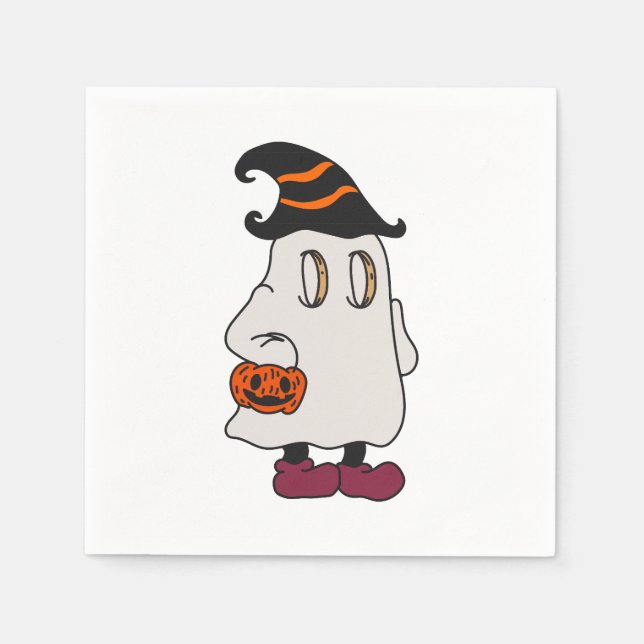 Ghost holding pumpkin and wearing witch hat pappersservett (Framsidan)