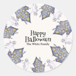 Ghost House Happy halloween Anpassningsbar Family  Runt Klistermärke