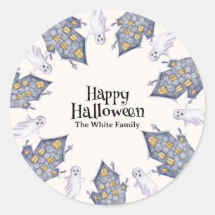 Ghost House Happy halloween Anpassningsbar Family Runt Klistermärke