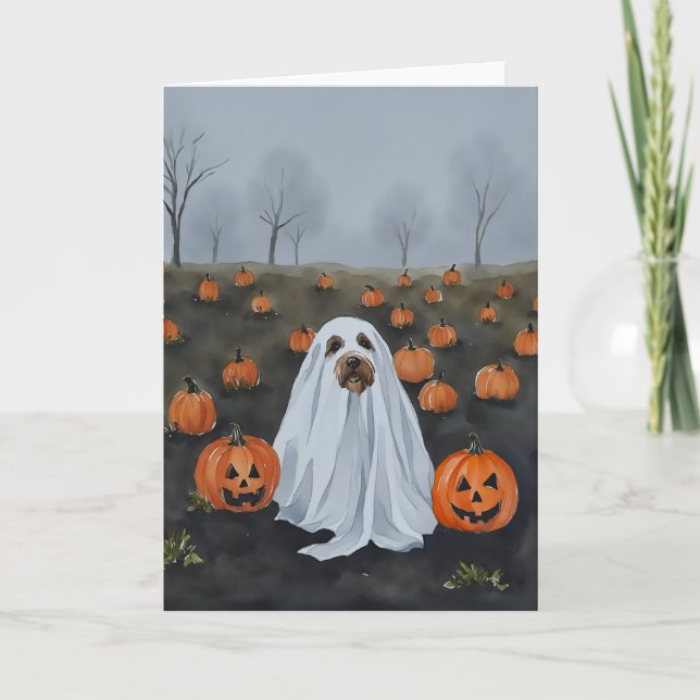 Ghost Hund Watercolor Halloween Kort (Framsida)