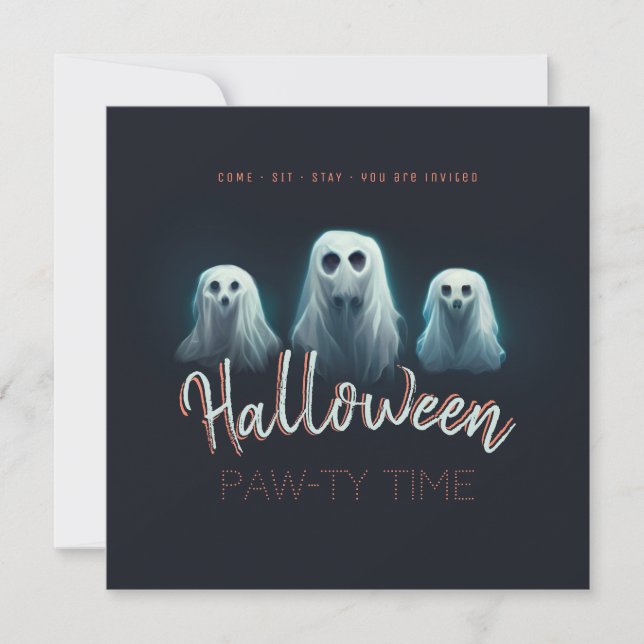 Ghost Hundar Halloween Costume Pet Party Inbjudningar (Framsida)