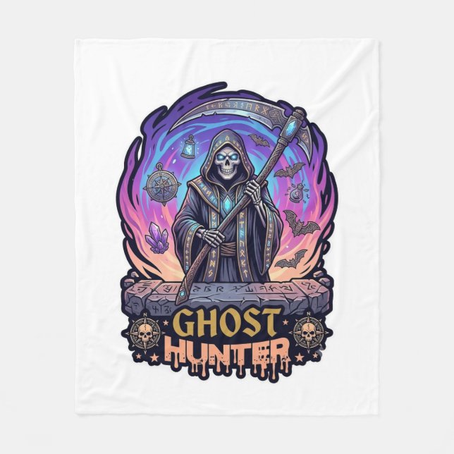 Ghost Hunter Grim Reaper Skelett Lie Sken Purple F Fleecefilt (Framsidan)